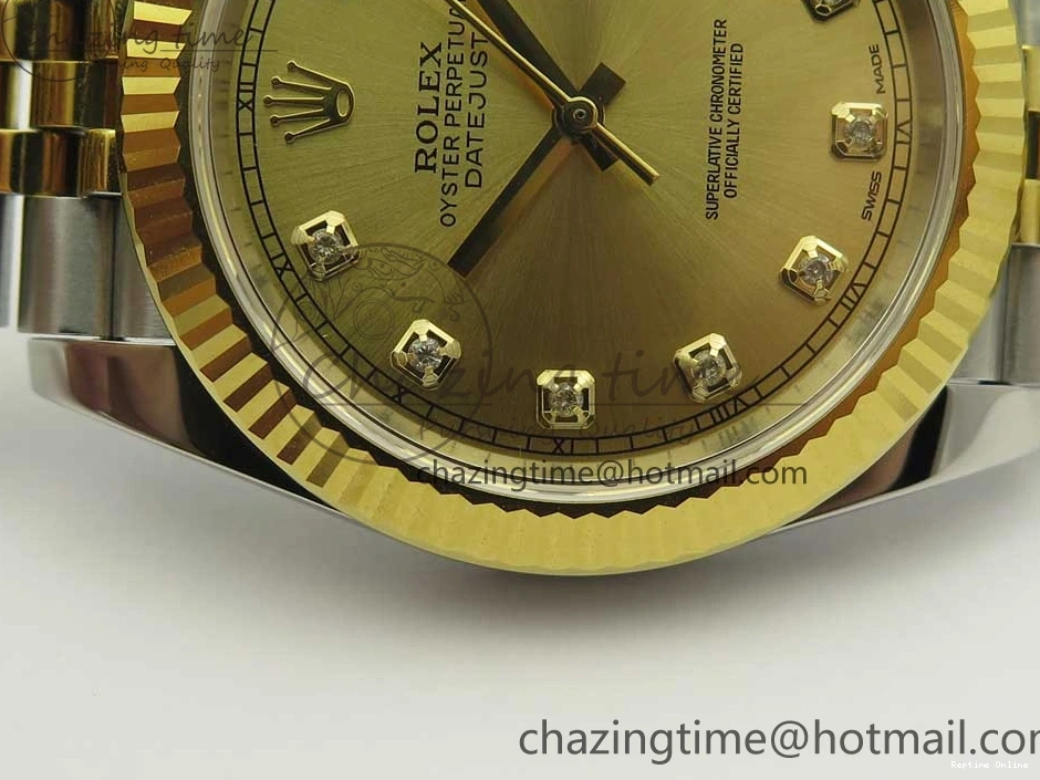 0131 Flexible DateJust 41 126334 904L SS YG DJF 1:1 Best Edition Gold Dial Diamond Markers on SS YG Jubilee Bracelet A 3250